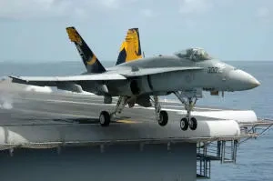 Jet aircraft taking off from an aircraft carrier